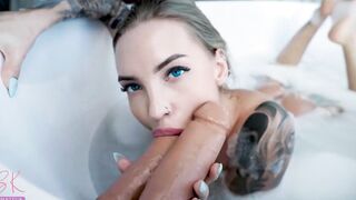 Slutty Blonde and 2 Big Vibrators into the Hot Tub