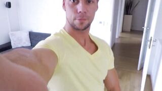 Muscular hunk Angelo Godshack masturbates solo on camera