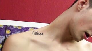 Inked twink Skyler Evans barebacked after sensual blowjob