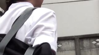 Modest Japanese student pees in her undies openly