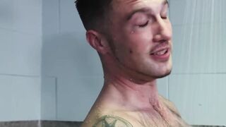Watch as stepdad James Fox and stepson Try Hardt banging in the gym shower room