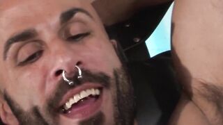 Element Eclipse is on his knees, toying with the hairs around Boyhous swollen and hun