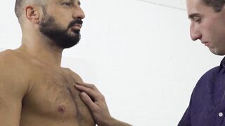 Bearded hunk hammering young stepson after wet deepthroat