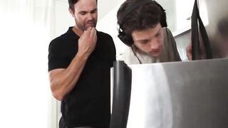Naive twink throatfucked and drilled bareback in the kitchen