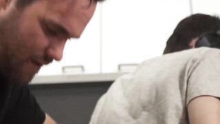 Naive twink throatfucked and drilled bareback in the kitchen