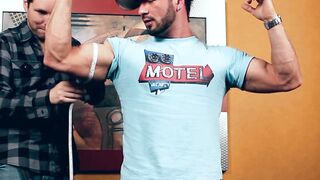 Hunky tattooed homo Manuel Deboxer masturbates solo