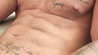 Handsome tattooed hunk Zack Lemec masturbates in hot solo