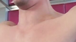 Masked athletic stud Troy does an interview before jerking