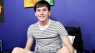 Sweet guy strips and jerks off after a series of questions