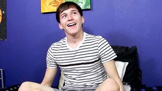 Sweet guy strips and jerks off after a series of questions