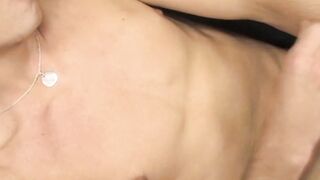Nathan uses realistic dildo while jerking off on big bed