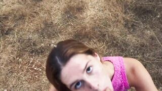 Naughty Kelly Aleman begs a thick dick dude to fuck her outdoors