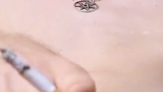 Hairy Bleu fingered his tight butthole while lighting up his cig