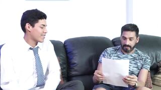 Daddy spanks Latino twink before barebacking and facializing