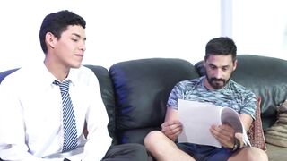 Daddy spanks Latino twink before barebacking and facializing