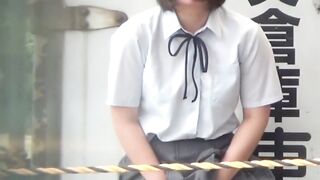 Cute Japanese school girl solo pussy plays outdoor