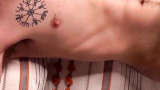 Gay Anthony Hacienda solo masturbates before sucking an aroused dick