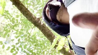 Masked guy Hans Berlin loves jerking off his big cock outdoors