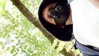 Masked guy Hans Berlin loves jerking off his big cock outdoors