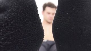 Handsome Zak shows off his gorgeous size fourteen feet and his beautiful physique
