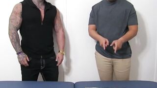Bodybuilder Gavin W jerks off while his jock friend licks his feet
