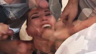 Brunette beauty Aidra Fox almost cry in pleasure in this ten cock blowbang