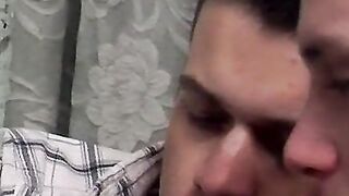Smoking twink spreads wide for his frat buddys cock