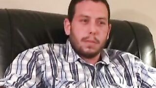 Mature jock sprays jizz all over the place after jerk off