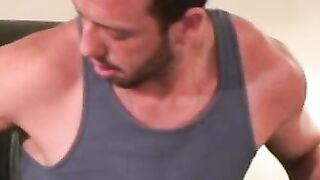 Mature jock sprays jizz all over the place after jerk off
