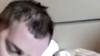 Chubby man receives cum in mouth in interracial threesome