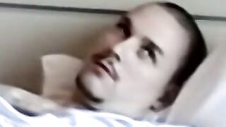 Chubby man receives cum in mouth in interracial threesome