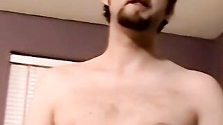 Cute bearded jock masturbates hardcore after kinky interview