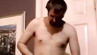 Cute bearded jock masturbates hardcore after kinky interview