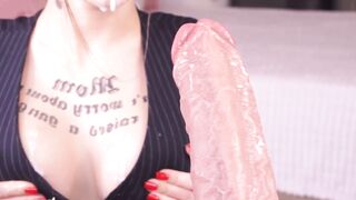 Petite Teen Deepthroat Practice with Giant Dildo