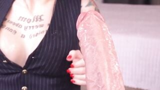 Petite Teen Deepthroat Practice with Giant Dildo