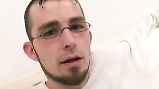 Hot teen jerks off his big hard cock and moans from pleasure