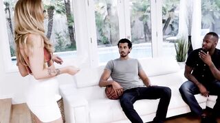 Blonde teen Karla Kush spitroasted by two BBC after blowjob