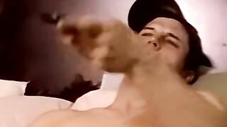 Stunning amateur lubes his rock hard cock and jerks it off