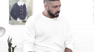 Bearded hunk bangs petite teen from behind until he cums