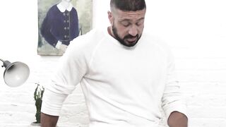 Bearded hunk bangs petite teen from behind until he cums