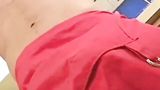 Muscular masked man masturbates big dick in the kitchen solo
