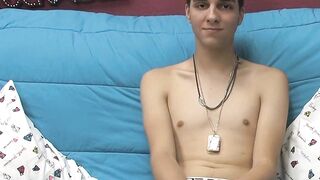 Barely legal twink Rany jerks off big cock solo for cumshot