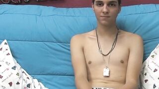 Barely legal twink Rany jerks off big cock solo for cumshot