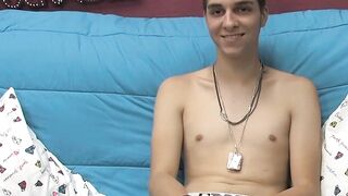 Barely legal twink Rany jerks off big cock solo for cumshot