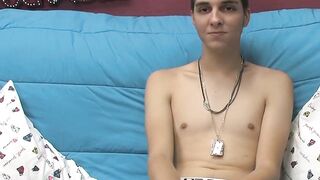 Barely legal twink Rany jerks off big cock solo for cumshot