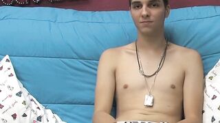 Barely legal twink Rany jerks off big cock solo for cumshot