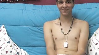Barely legal twink Rany jerks off big cock solo for cumshot