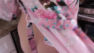 MILF stepmom giving a hot blowjob in POV style