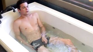 Cute naughty twink Dustin Fitch masturbates solo in bathtub