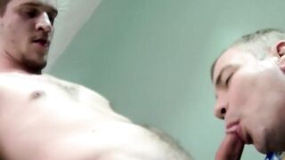 White gay Ricky has his hard dick sucked by two old homos